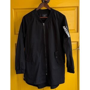 Love Tree Black Longline Bomber Jacket Graphic Somewhere Awesome Mens Medium